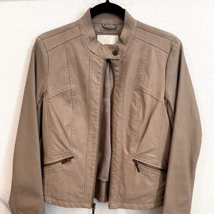 Tan Faux Leather Jacket w/ Pockets - Size M